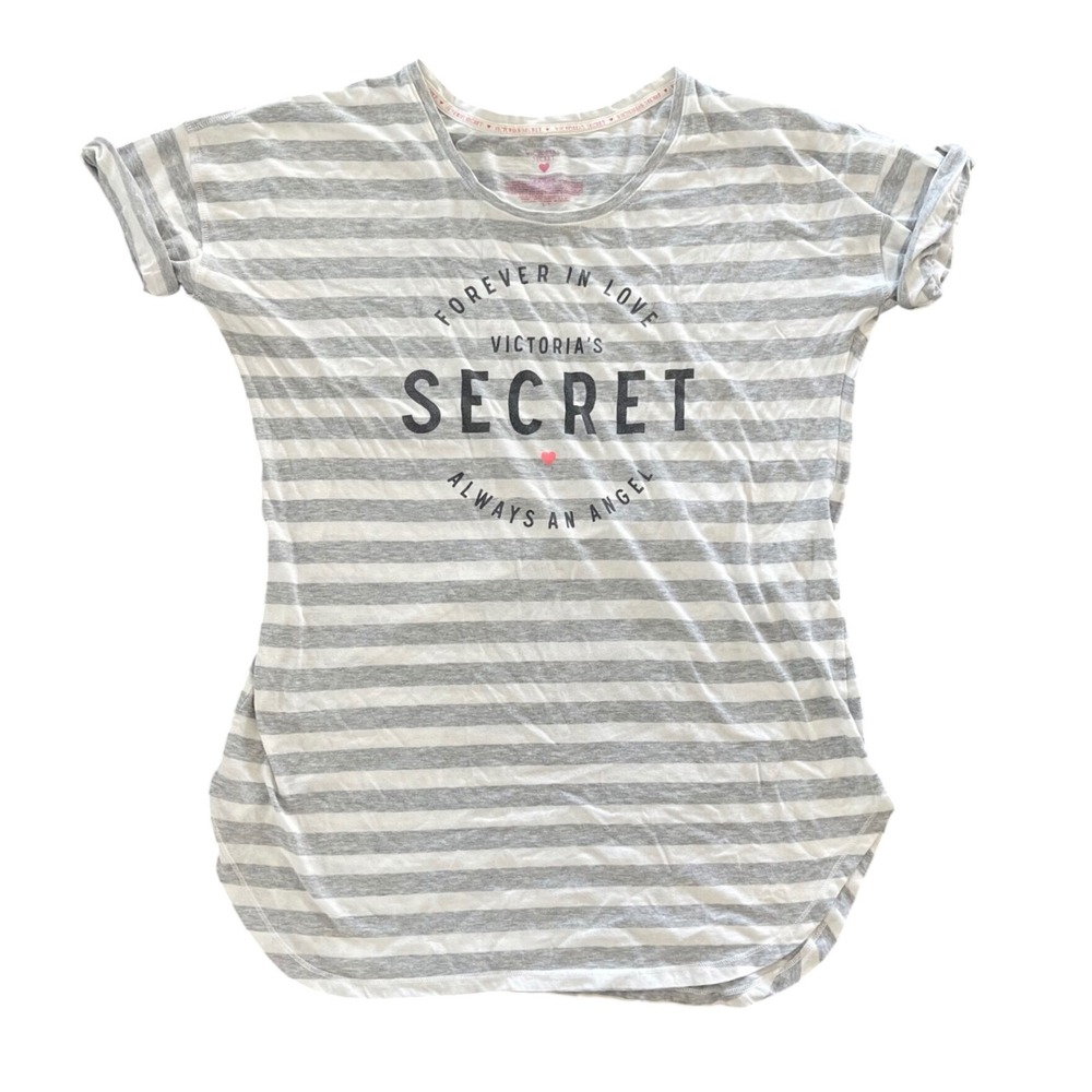 Victoria's Secret Graphic Sleep T-Shirt Women S Gray Striped Good